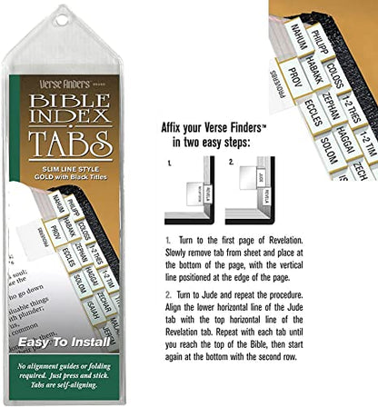 Gold Slim Line Verse Finder Bible Tabs | Easy to Install, Self-Aligning, Just Press & Stick | Vertical Text | Complete Set of Tabs for The Old & New Testaments