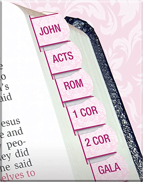 Rose Damask Verse Finder Bible Tabs | Easy to Install, Self-Aligning, Just Press & Stick | Horizontal Text | Complete Set of Tabs for The Old & New Testaments