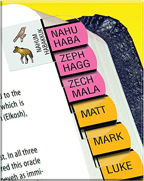 Kid’s Rainbow Verse Finder Bible Tabs with Animal Icons | Easy to Install, Self-Aligning, Just Press & Stick | Horizontal Text | Complete Set of Old & New Testaments Tabs