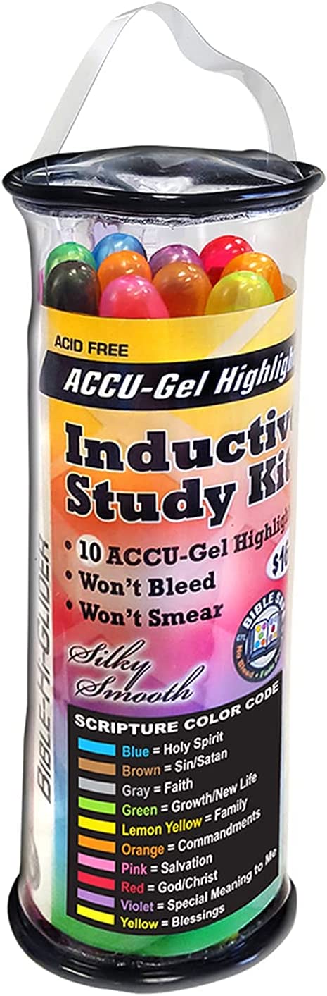 Accu-Gel Bible-Hi-Glider Inductive Bible Study Set | No Bleed Solid Gel Highlighter | No Smearing or Fading | Long Lasting Bright Translucent Colors (Set of 10)
