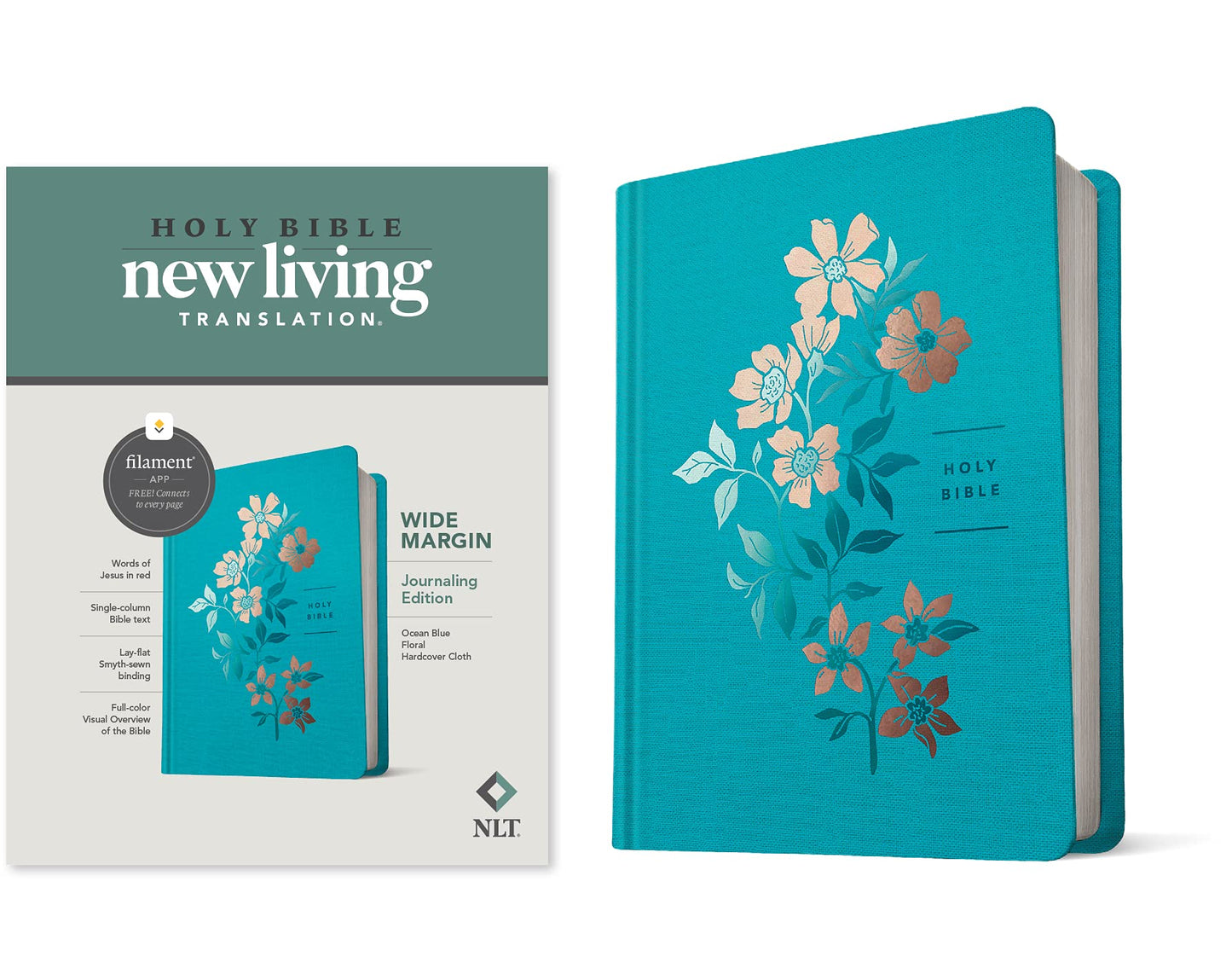 NLT Wide Margin Journaling Edition Hardcover Filament Enabled Ocean Blue Floral