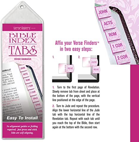 Rose Damask Verse Finder Bible Tabs | Easy to Install, Self-Aligning, Just Press & Stick | Horizontal Text | Complete Set of Tabs for The Old & New Testaments