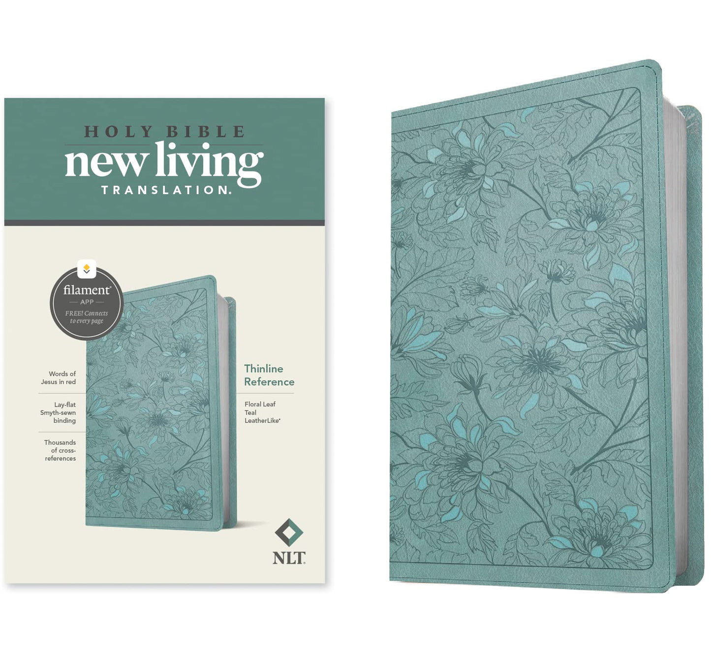 NLT Thinline Reference Bible, Filament Enabled Edition (Red Letter, LeatherLike, Floral Leaf Teal)