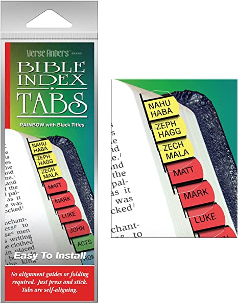 Rainbow Verse Finder Bible Tabs | Easy to Install, Self-Aligning, Just Press & Stick | Color-Code | Horizontal Text | Complete Set of Tabs for The Old & New Testaments