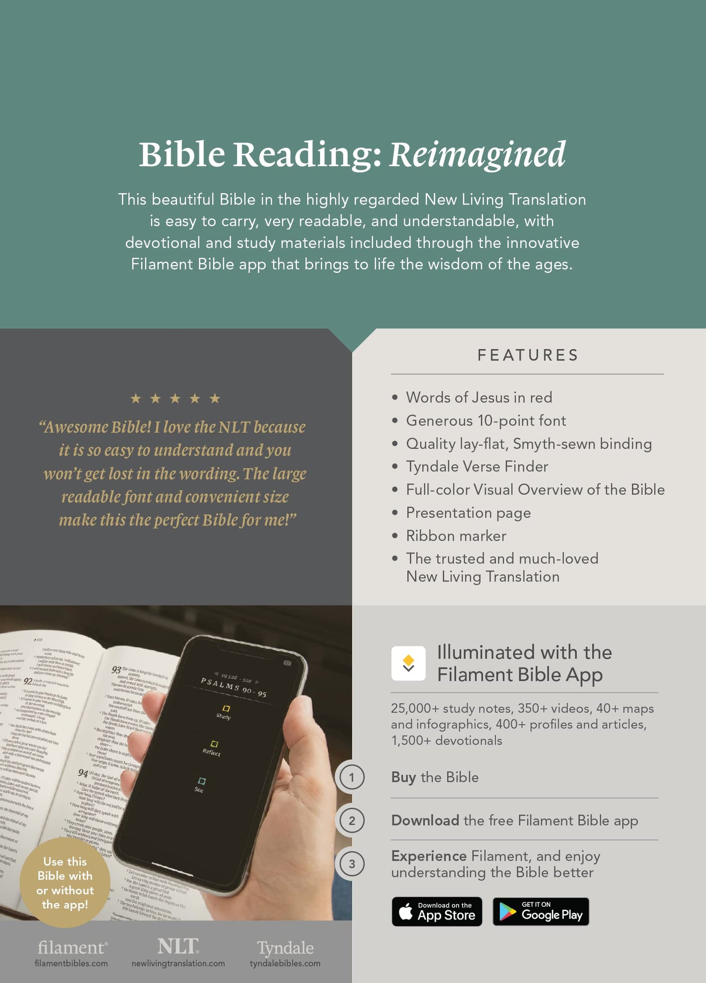 NLT Compact Giant Print Bible, Filament Enabled Edition (Red Letter, LeatherLike, Navy Blue Cross)