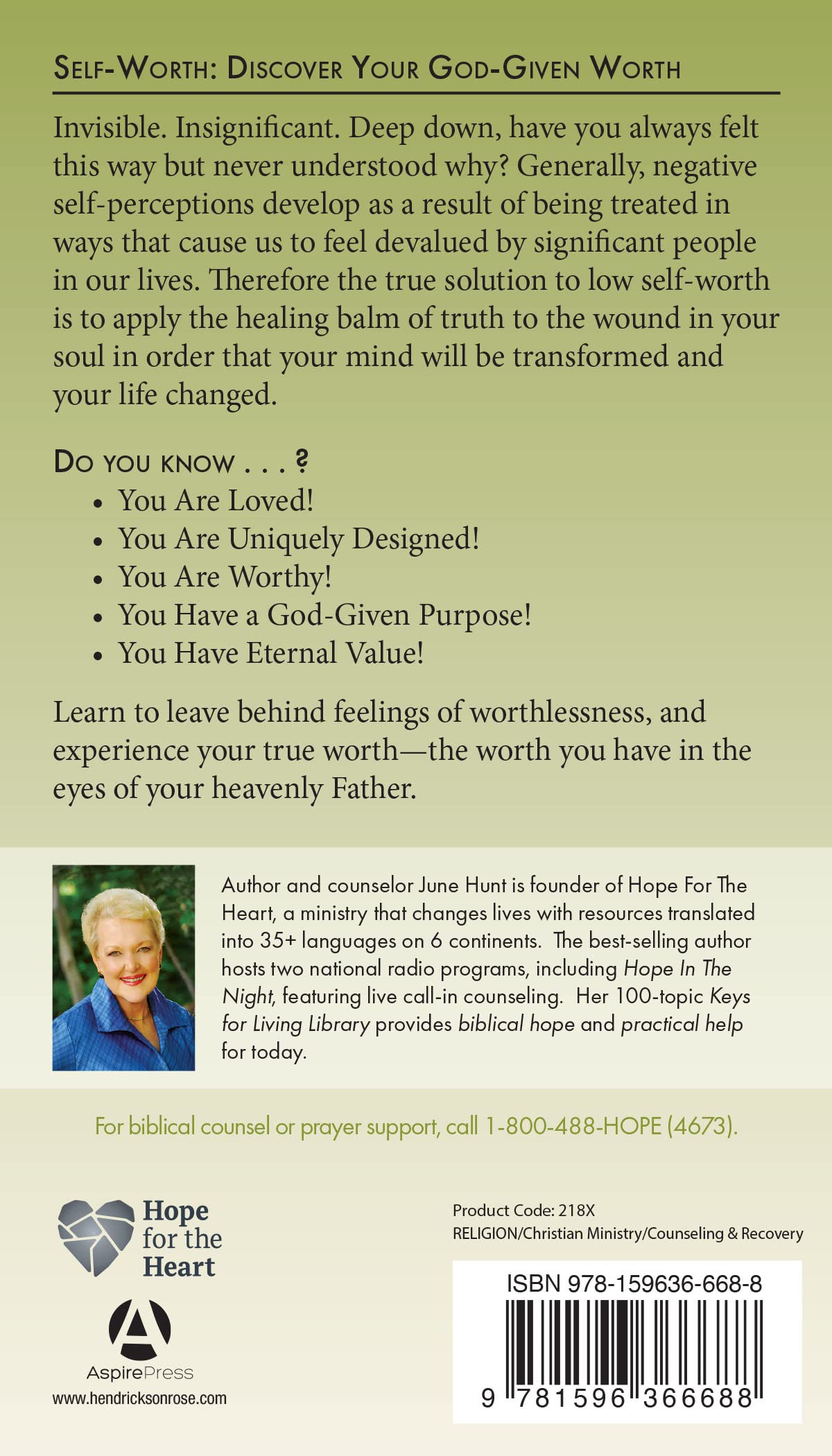 Self-Worth: Discover Your God-Given Worth (Hope for the Heart)