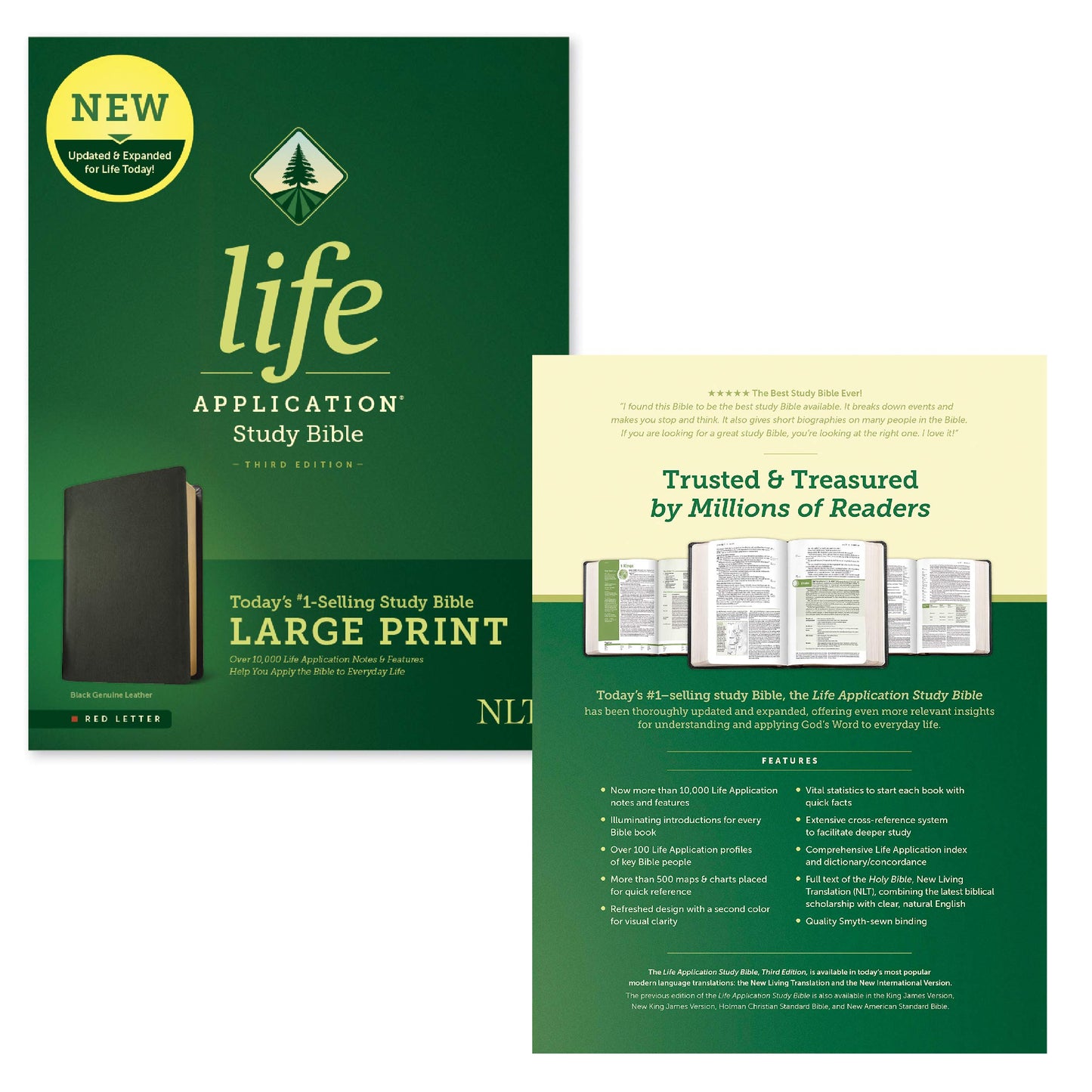 Tyndale NLT Life Application Study Bible, Third Edition, Large Print (Genuine Leather, Black, Red Letter) – New Living Translation Bible, Large Print Study Bible for Enhanced Readability