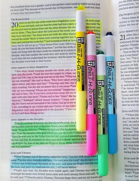 Accu-Gel Bible-Hi-Glider Bible Study Set | Precise Tip Size | No Bleed Solid Gel Highlighter | No Smearing or Fading | Long Lasting Bright Translucent Colors (Set of 6)