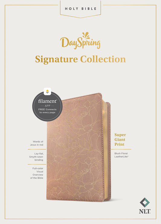 NLT Super Giant Print Bible, Filament Enabled Edition (Red Letter, LeatherLike, Blush Floral): DaySpring Signature Collection