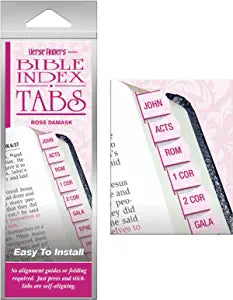 Rose Damask Verse Finder Bible Tabs | Easy to Install, Self-Aligning, Just Press & Stick | Horizontal Text | Complete Set of Tabs for The Old & New Testaments