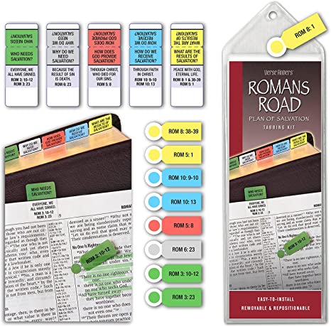 Romans Road Verse Finder Bible Tabs with Removable Verse Markers for Specific Scriptures | Guides You Through God’s Plan of Salvation | Color Coded and Easy to Install