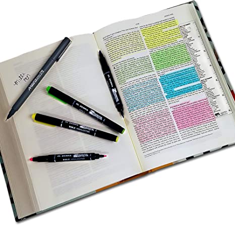 Zebrite Bible Marking Kit | No Bleed Pigmented Ink | No Fading or Smearing | Double Ended Highlighters, MilliPen & Books of the Bible Ruler/Bookmark (Set of 5 + Ruler)