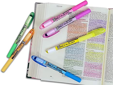 Accu-Gel Bible-Hi-Glider Bible Study Set | Precise Tip Size | No Bleed Solid Gel Highlighter | No Smearing or Fading | Long Lasting Bright Translucent Colors (Set of 6)