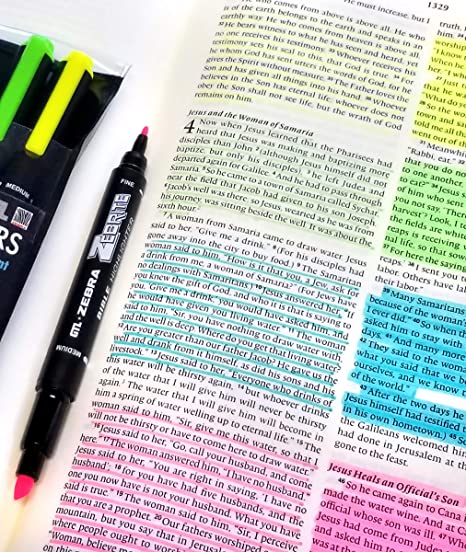 Zebrite Bible Marking Kit | No Bleed Pigmented Ink | No Fading or Smearing | Double Ended Highlighters, MilliPen & Books of the Bible Ruler/Bookmark (Set of 5 + Ruler)