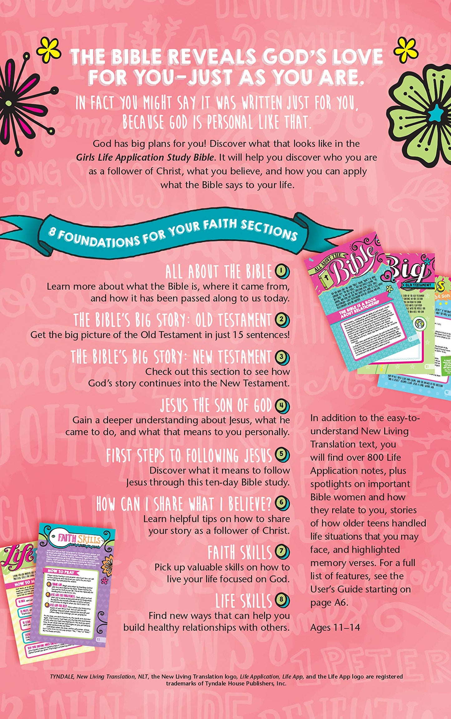 NLT Girls Life Application Study Bible (LeatherLike, Teal/Pink Flowers)