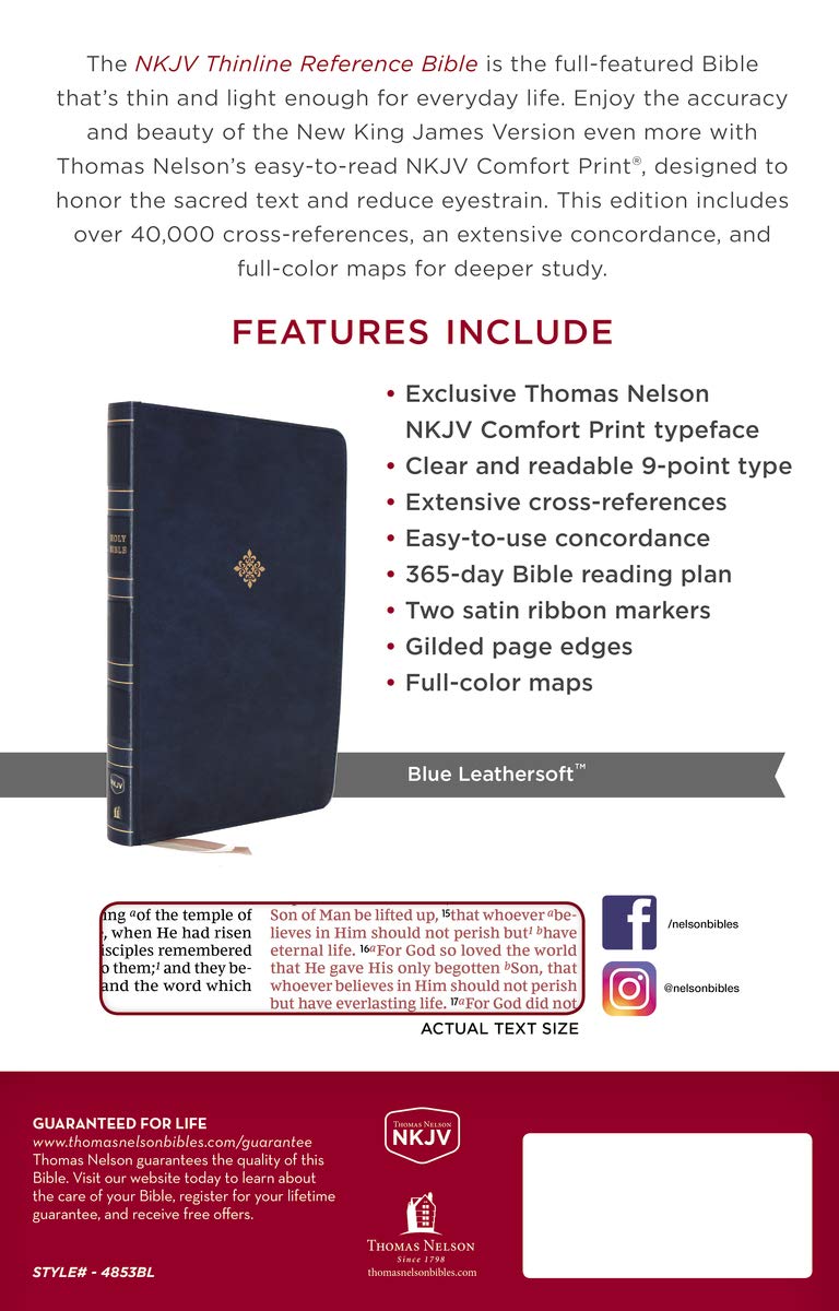 NKJV Thinline Reference Bible Comfort Print Blue