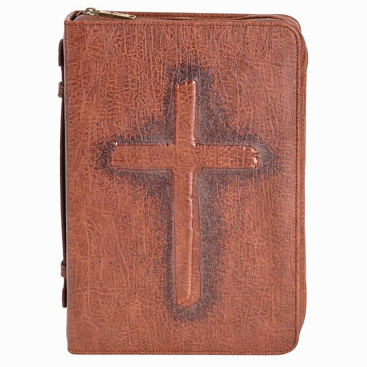 Vintage Cross Bible Cover, Brown, L