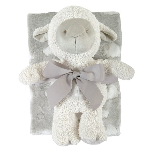 Grey Lamb and Blanket Set