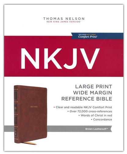 NKJV, Reference Bible, Wide Margin Large Print, Leathersoft, Brown, Red Letter, Comfort Print