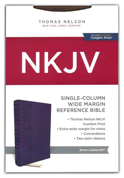 NKJV, Single-Column Wide-Margin Reference Bible, Leathersoft, Purple, Red Letter, Comfort Print