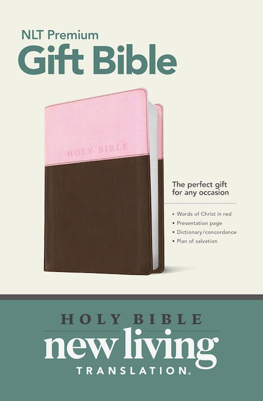 Premium Gift Bible NLT, TuTone (LeatherLike, Pink/Dark Brown, Red Letter)