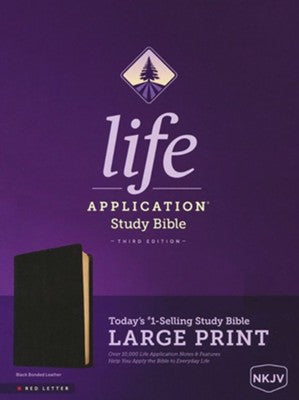 Biblia de estudio de aplicación de vida NKJV, tercera edición, letra grande (letra roja, cuero reconstituido, negro)