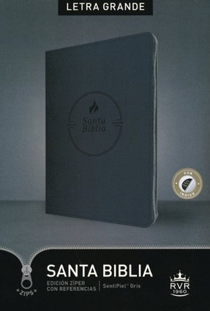 Santa Biblia RVR60, Edición zíper con referencias, letra grande, Gris