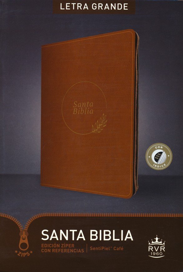 Santa Biblia RVR60, Edición zíper con referencias, letra grande, Café