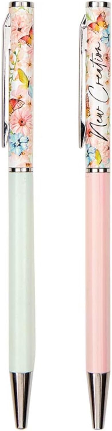 Faithworks Inspirational Pen - Refillable Ballpoint Pens, Gift Boxed, Floral with Scripture, Set of 2, Made New