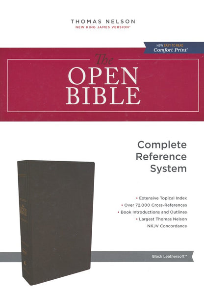 NKJV, Biblia abierta, Cuero suave, Negro, Letra roja, Impresión cómoda
