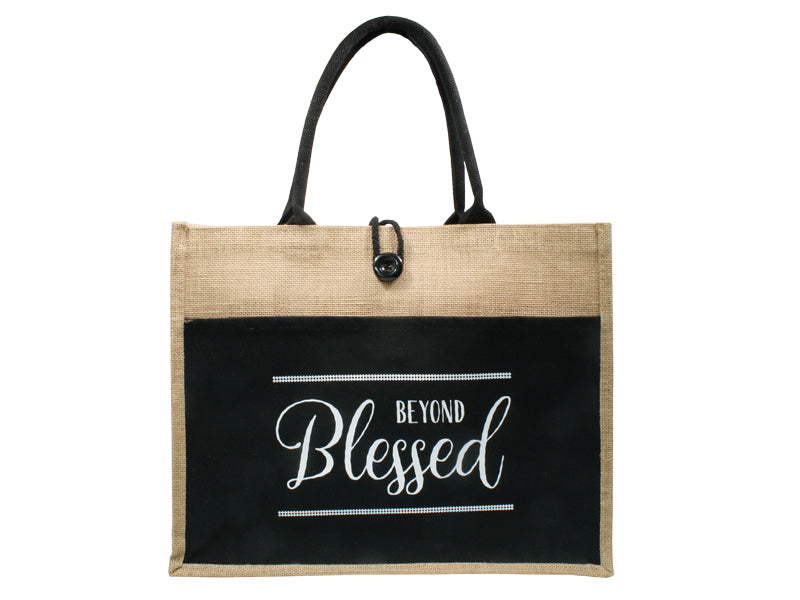 Jute Tote Bag Blessed 17X13.5X6