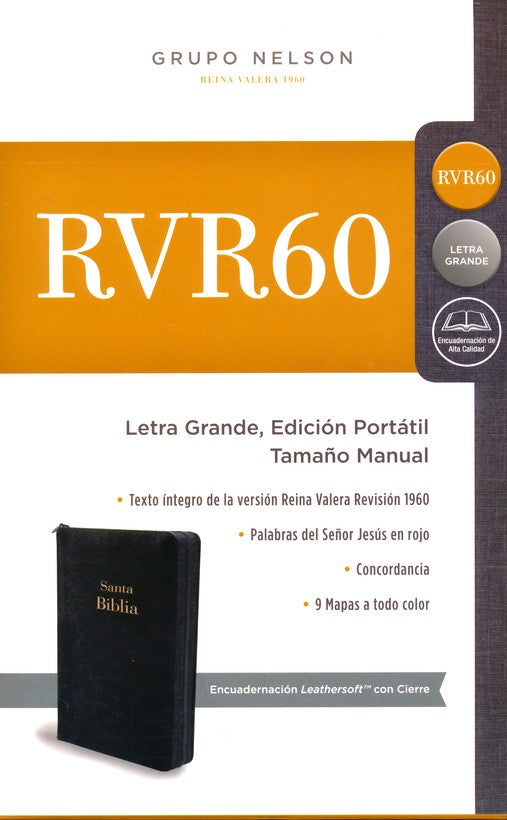 Biblia RVR 1960 Edición Portátil con Cierre, Letra Grande, Tamaño Manual