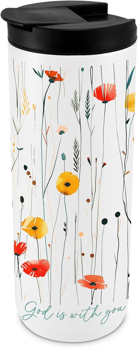 Tumbler With Lid 20 Ounce Stainless Steel Floral God Is With You