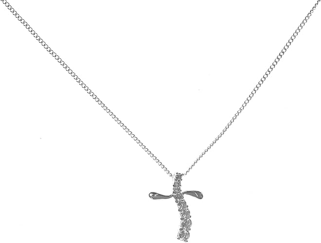 Journey Cross with Jewel-Tone Accents Silver-Plated 18-Inch Pendant Necklace