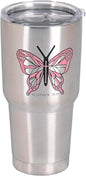 Butterfly - Matthew 28:20, Silver/Pink 30 Ounce Stainless Steel Insulated Travel Tumbler