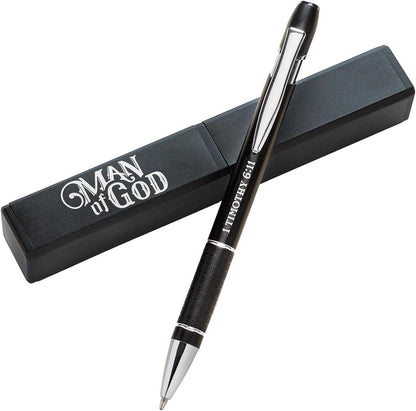 Christian Art Gifts Man Of God Black Stylish Classic Ballpoint Pen in Matching Gift Case - 1 Timothy 6:11