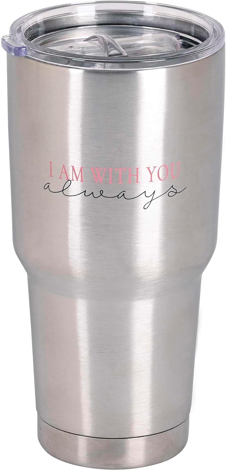 Butterfly - Matthew 28:20, Silver/Pink 30 Ounce Stainless Steel Insulated Travel Tumbler