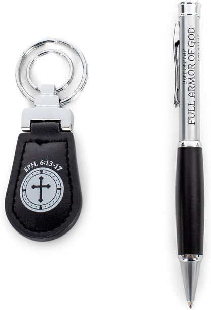 Dicksons Put on Full Armor Black 7.5 x 5 Metal/Wood/Vinyl Pen and Key Chain Boxed Giftable Set