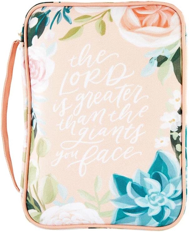 Canvas Bible Cover with Carry Handle and Zipper-The Lord is greater than the giants