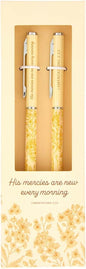 Faithworks Inspirational Pen - Refillable Ballpoint Pens, Gift Boxed, Floral with Scripture, Set of 2, His Mercies