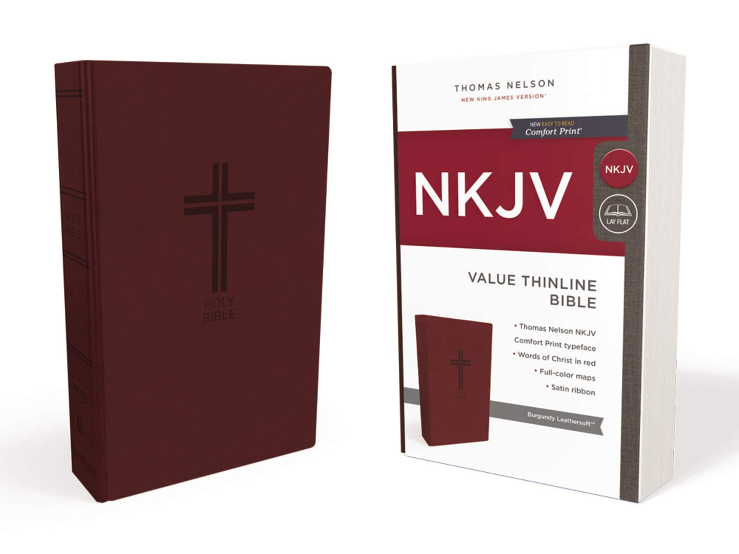 NKJV, Value Thinline Bible, Leathersoft, Burgundy, Red Letter, Comfort Print: Holy Bible, New King James Version