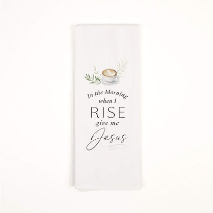 In The Morning When I Rise Classic White 28 x 16 Cotton Fabric Dish Tea Towel