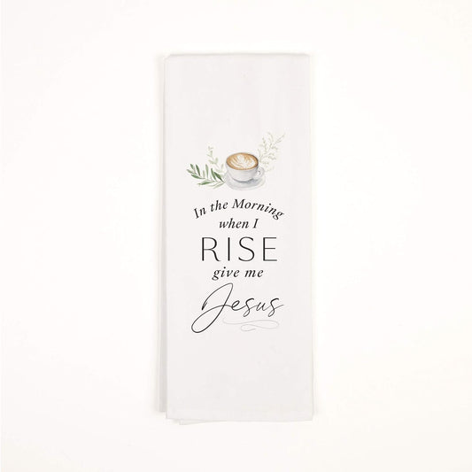 In The Morning When I Rise Classic White 28 x 16 Cotton Fabric Dish Tea Towel