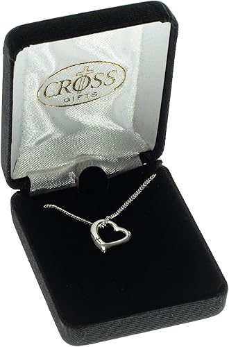 Heart with Small Engraved Cross Silver-Plated 18-Inch Pendant Necklace