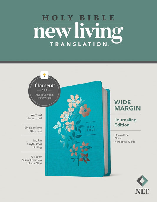 NLT Wide Margin Journaling Edition Hardcover Filament Enabled Ocean Blue Floral