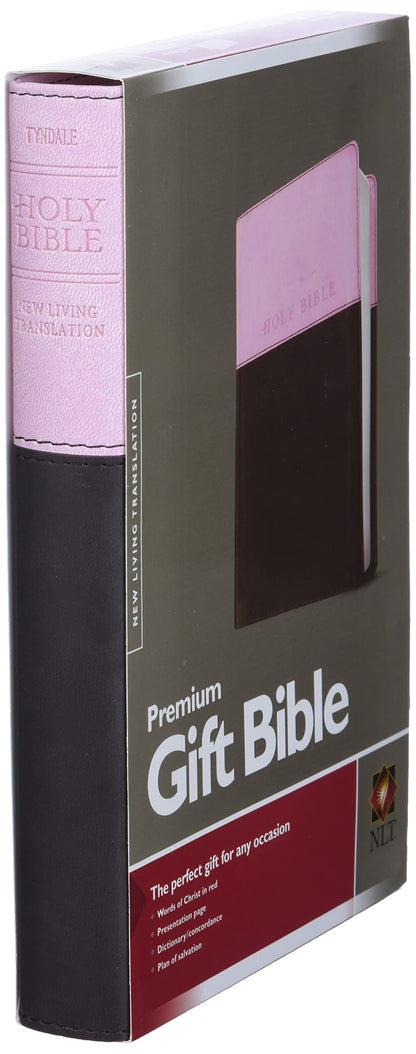 Premium Gift Bible NLT, TuTone (LeatherLike, Pink/Dark Brown, Red Letter)
