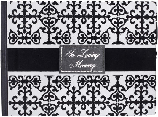 In Loving Memory Guest Book - Black and White Flocked Cover Design - Condolence Book, Funeral Guest Book, Memorial Sign-in Book for Funerals & Memorial Services