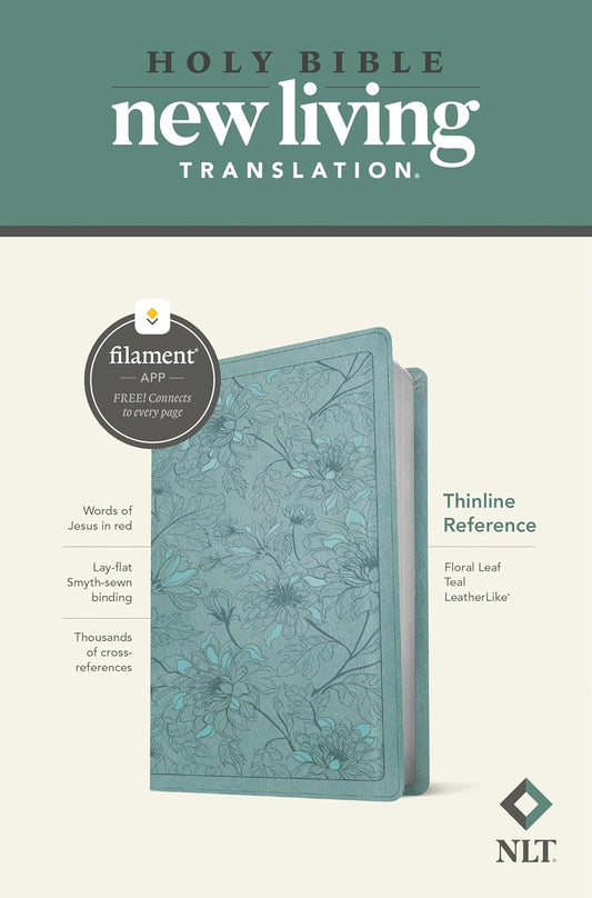 NLT Thinline Reference Bible, Filament Enabled Edition (Red Letter, LeatherLike, Floral Leaf Teal)