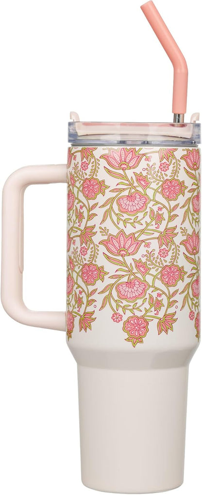 Be Still and Know Pink Spring Floral 40 Oz Tumbler with Reusable Straw - Psalm 46:10