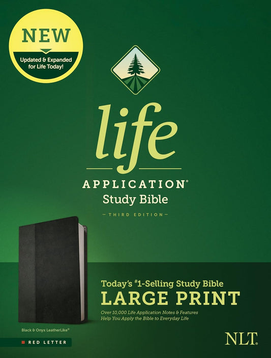 Tyndale NLT Life Application Study Bible, Third Edition, Large Print (LeatherLike, Black/Onyx, Red Letter) – New Living Translation Bible, Large Print Study Bible for Enhanced Readability